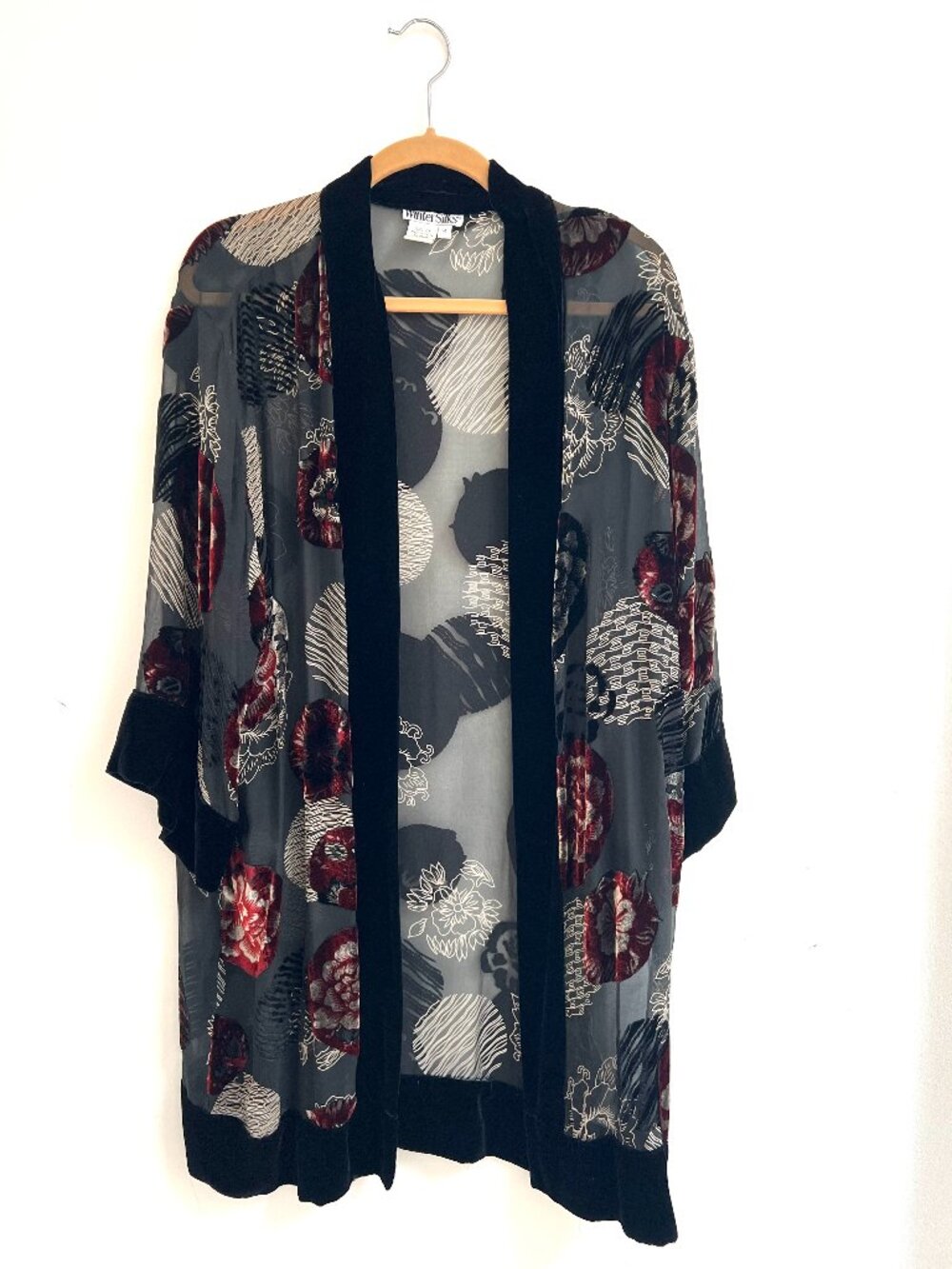 Wintersilks Flocked Velvet Silk Kimono